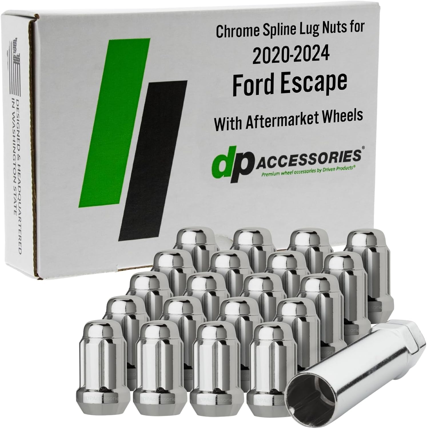 DPAccessories Lug Nuts Compatible with 2020-2024 Ford Escape | Chrome OEM Style | Factory Aluminum Wheels Only | Set of 20 Wheel Nuts | DESC04F-CH/1