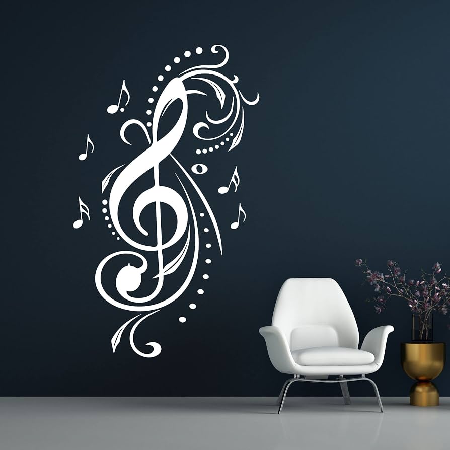 Wandtattoo Notenschlüssel & Musiknoten - 42x70cm, Vinyl, Selbstklebend, Für Wohnzimmer, Klassenzimmer, Büro