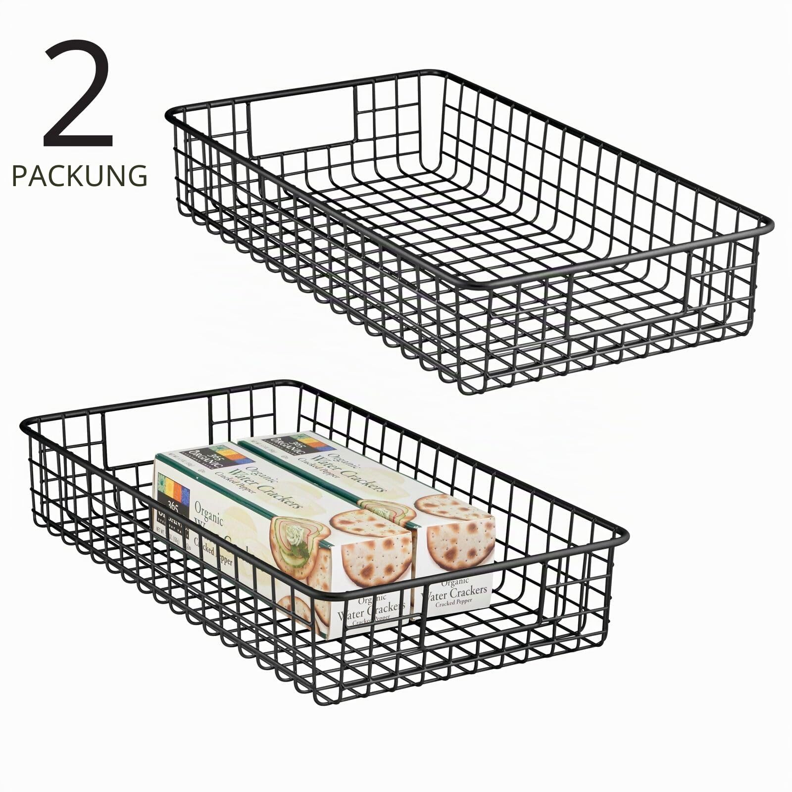 mDesign 2er-Set Drahtkorb aus Metall – breiter Allzweckkorb zur Aufbewahrung auf der Arbeitsplatte, in der Küche, Speisekammer etc. – auch als Schrankkorb geeignet – mattschwarz
