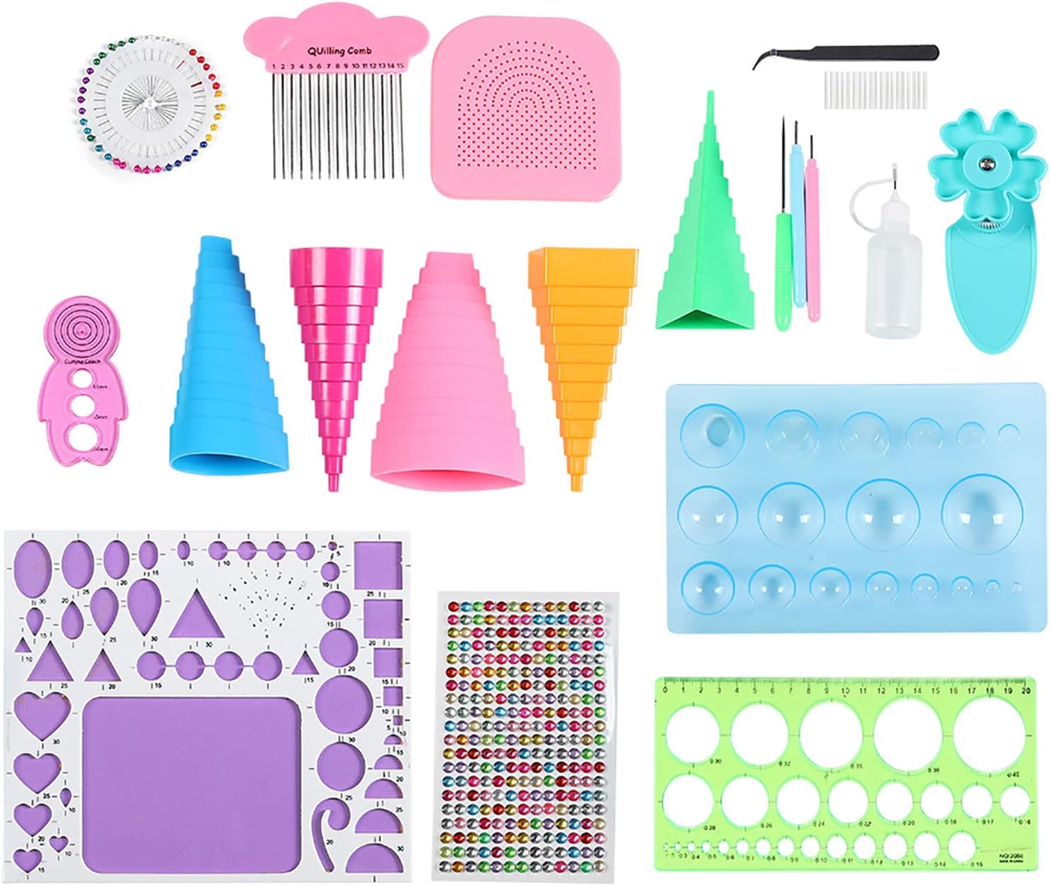 SparkFeng Handmade Paper Quilling Tool Kit, DIY Paper Craft Rolling Kit with Tweezers Beads Needle and Templates, Filigree Craft Set for Card Making Scrapbooking Decoration