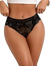 comeondear Brazilian Slip Damen mit Spitze String Tanga Damen Sexy Dessous Höschen Elastische Unterwäsche für Frauen Curvy Panty Unterhosen Elegante Slips Große Größen Hipster Thongs