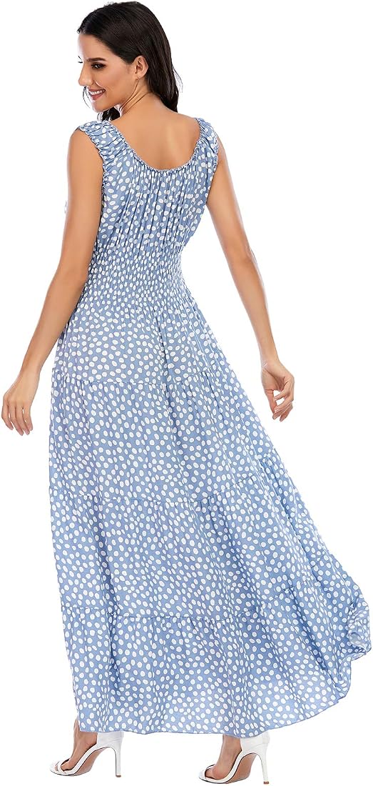 OSTOO Women's Sleeveless Boho Floral Maxi Dress - Tiered, Flowy Long Dress For Summer, Sizes S-XXL - View #3