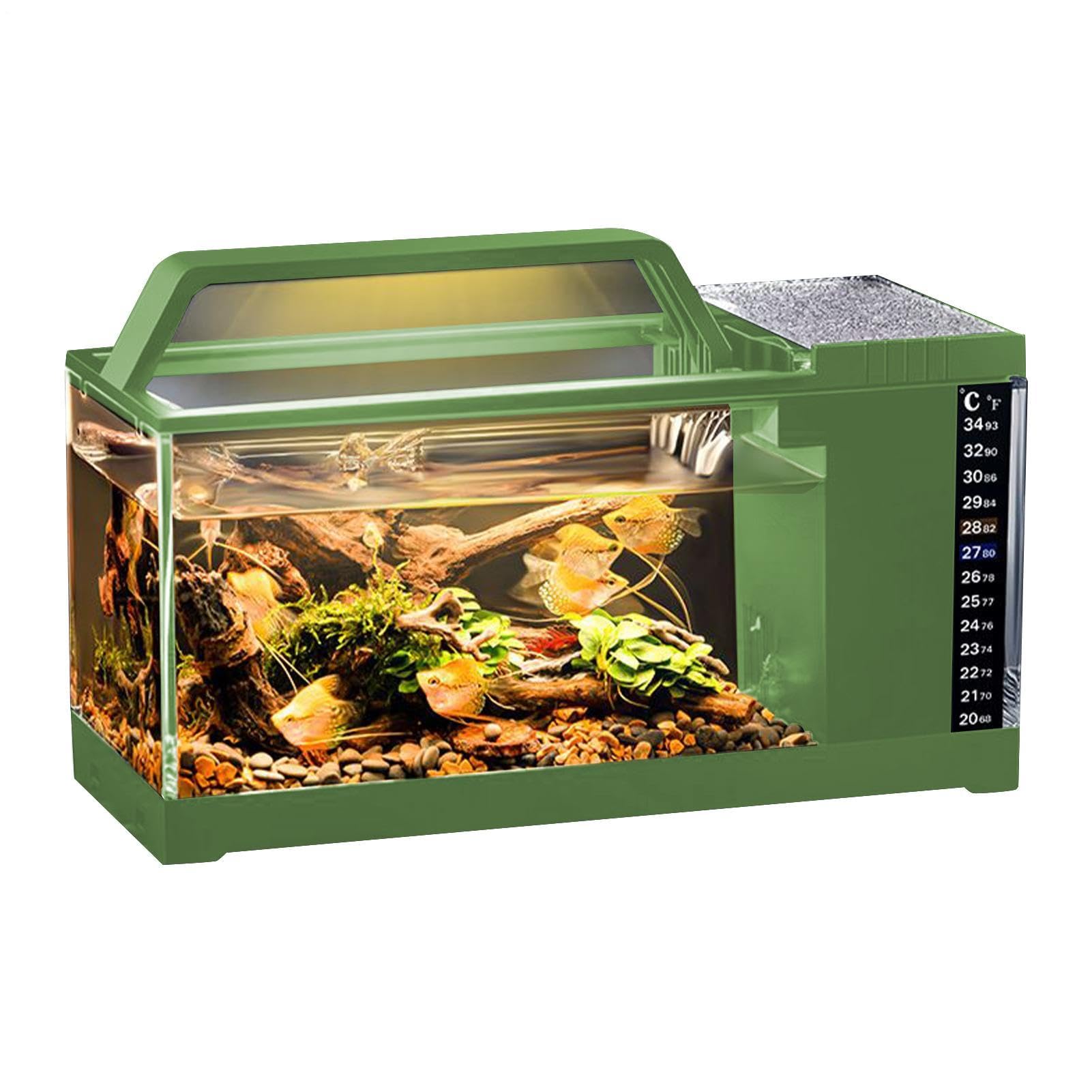 Aquarium-Set Kleine Temperaturüberwachung | Fisch-Aquarium mit LED-Beleuchtung und Wasserpumpe Schreibtisch- und Wohndeko für Schlaf- und Wohnzimmer Garnelen