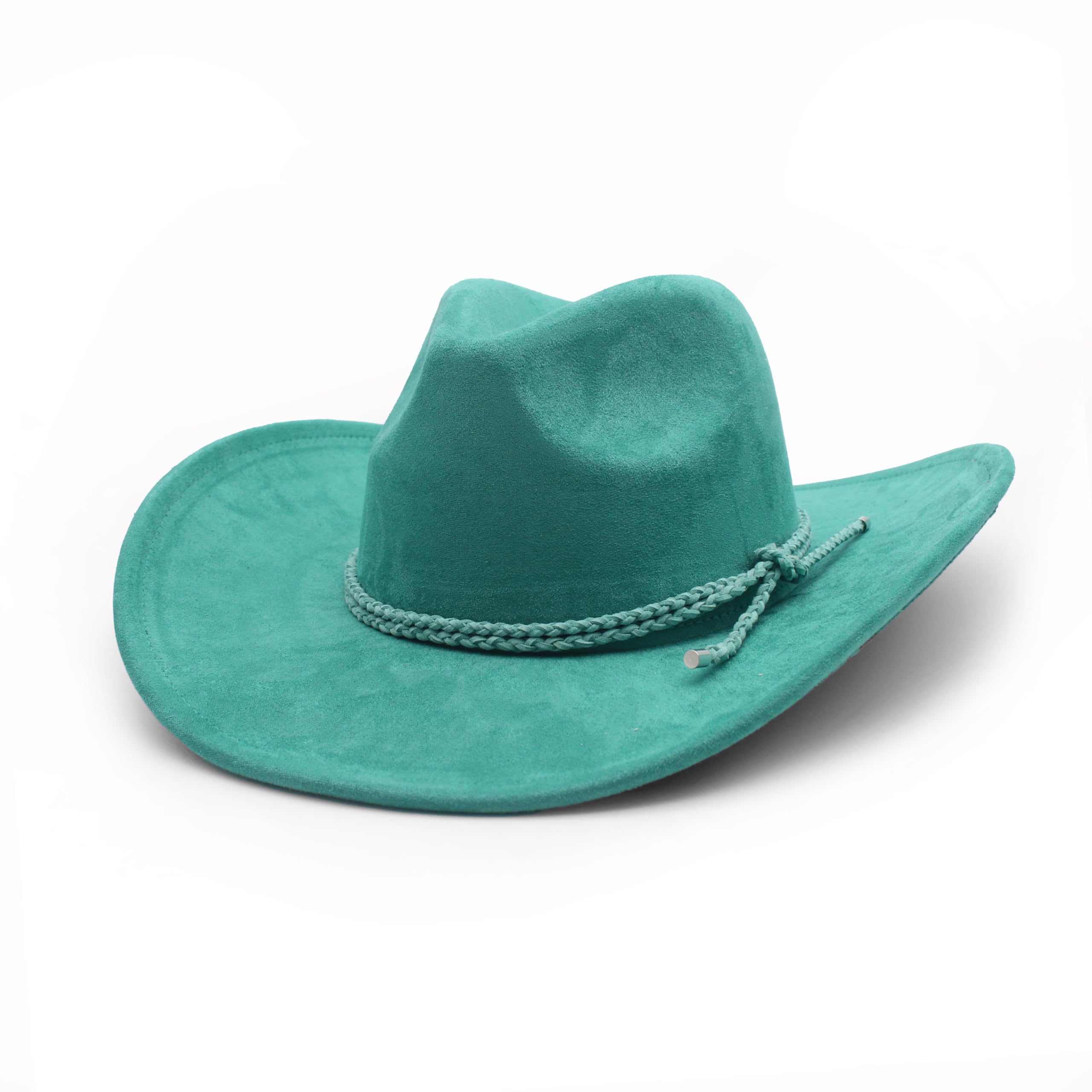 Cappello da cowboy occidentale per donne e uomini cappello da cowboy a tesa larga per le donne con fibbia intrecciata cintura in pelle scamosciata classici cappelli Fedora