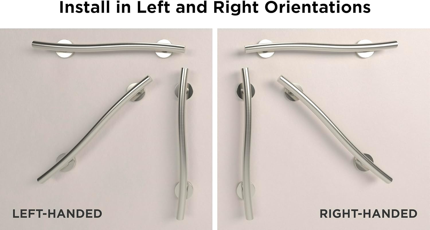 HEALTHCRAFT Wave Decorative Grab Bars, ADA Compliant Bathroom Safety Bars for Seniors, Wall-Mounted, Supports Up to 500 lbs (Brushed Stainless Steel, 24 Inch)