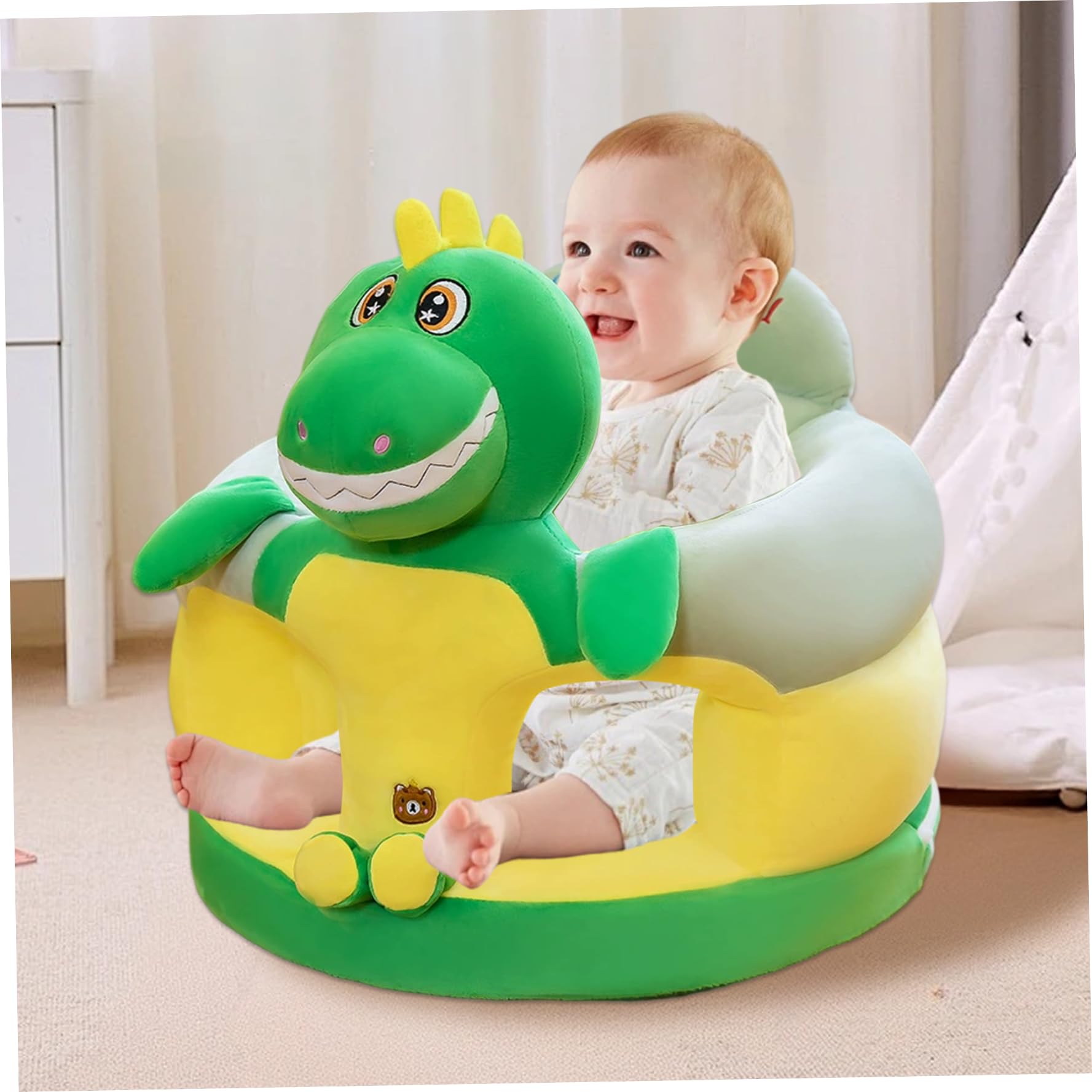 Sit Me Up Seggiolino da Pavimento per Bambino, Seggiolone da Sit Up, Simpatico Cartone Animato Dinosauro Seduta per Neonato Peluche Seduta di Supporto per Camera da Letto, Soggiorno, Asilo Nido, App