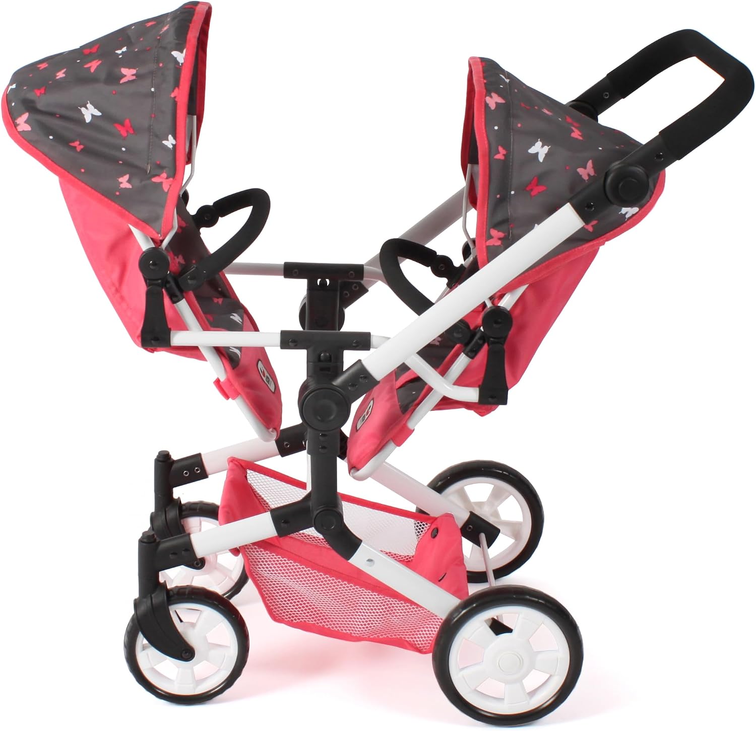 Bayer Chic 2000 - Linus Duo Doll's Pram, Twin Doll's Pram for Children from 4 to 8 Years, Butterfly, Coral, 690-47