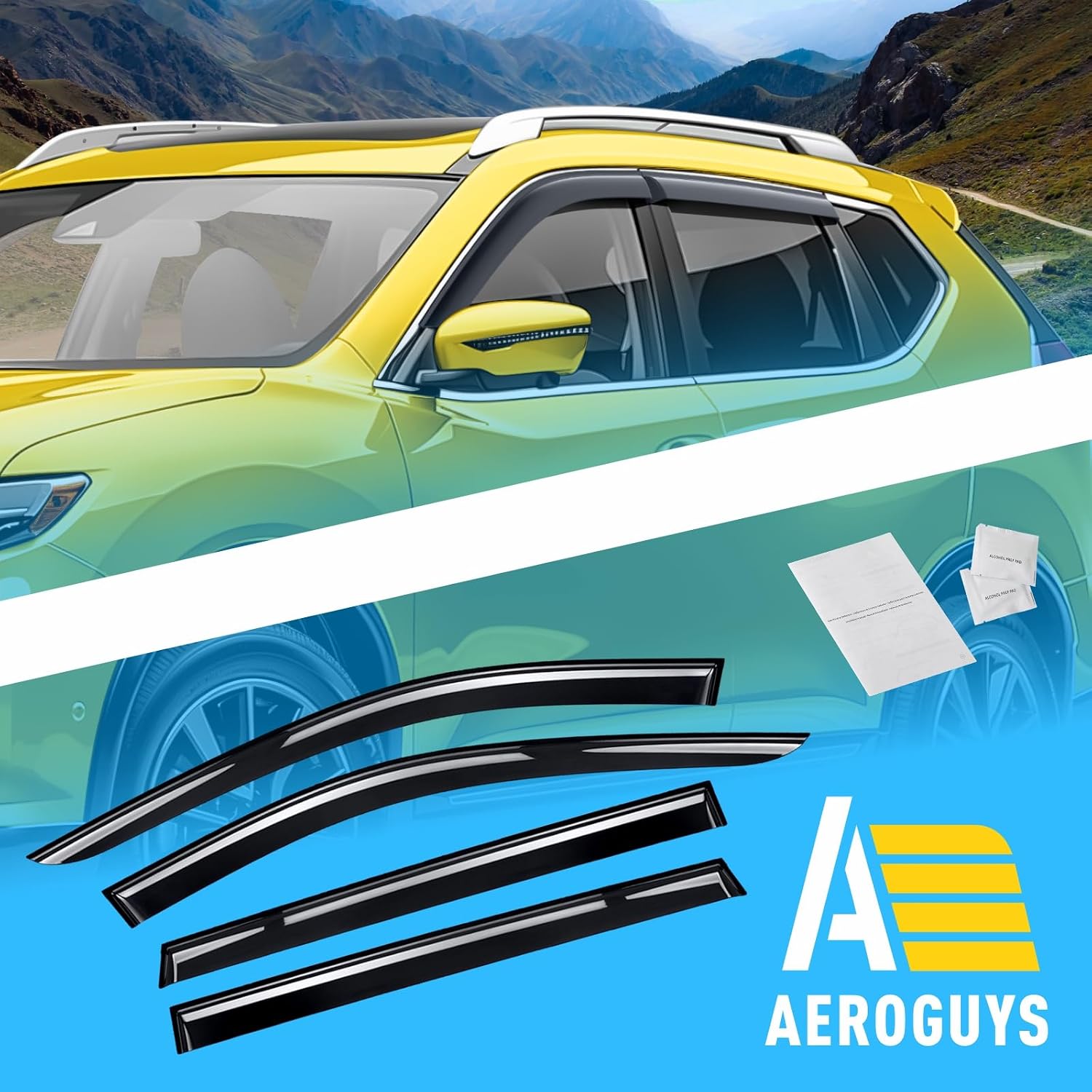 Extra Durable Window Deflectors Tape-On Window Visors Rain Guards Fit for Nissan Rogue 2014-2020, Sun Visors, Wind Vent for Shades, Exterior Car Accessories - 4pcs. AG0287