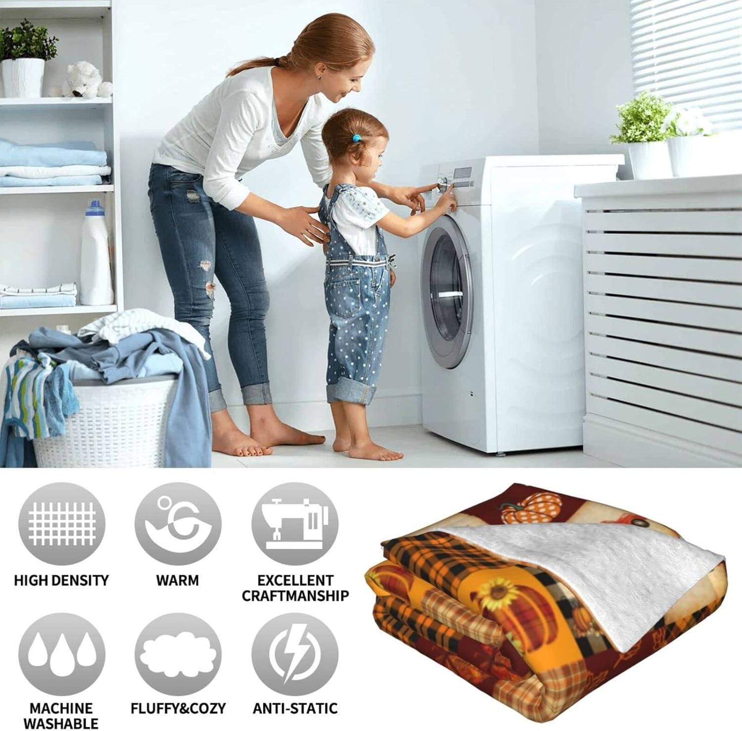 Fall Blanket Autumn Sunflower Pumpkins Throw Blanket Fall Gnomes Warm Lightweight Travel Blanket Thanksgiving Fall Decor Blanket Gifts 80"x60"