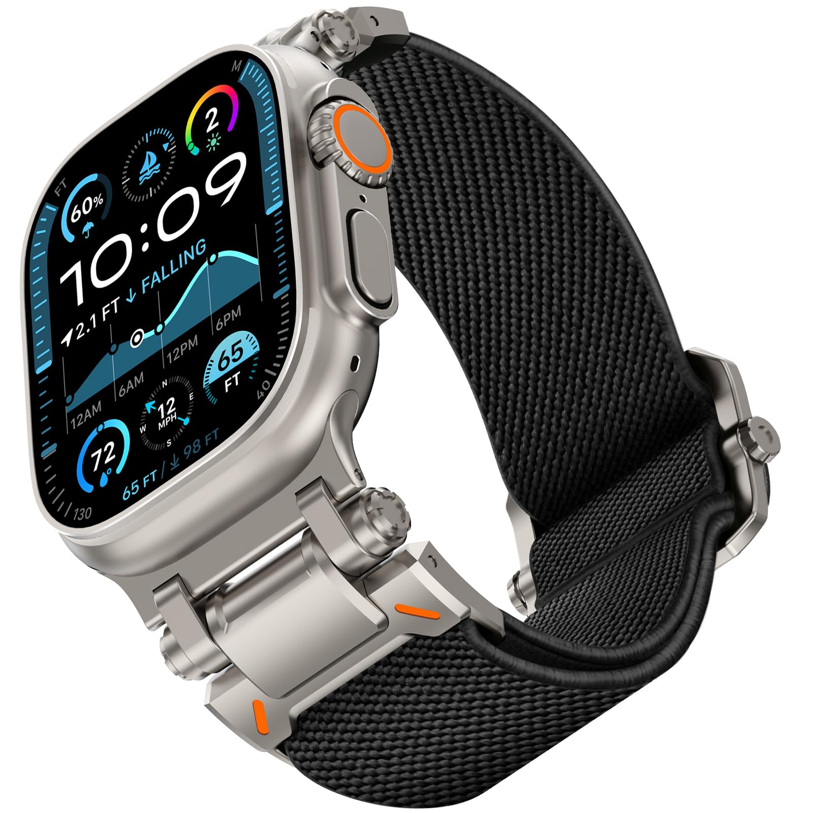 FULLIFE Stretchy Bands for Apple Watch Ultra 3/2/1 Band 49mm 46mm 45mm 44mm for Men, Rugged Solo Loop Nylon Sport Elastic Braided Straps for iWatch