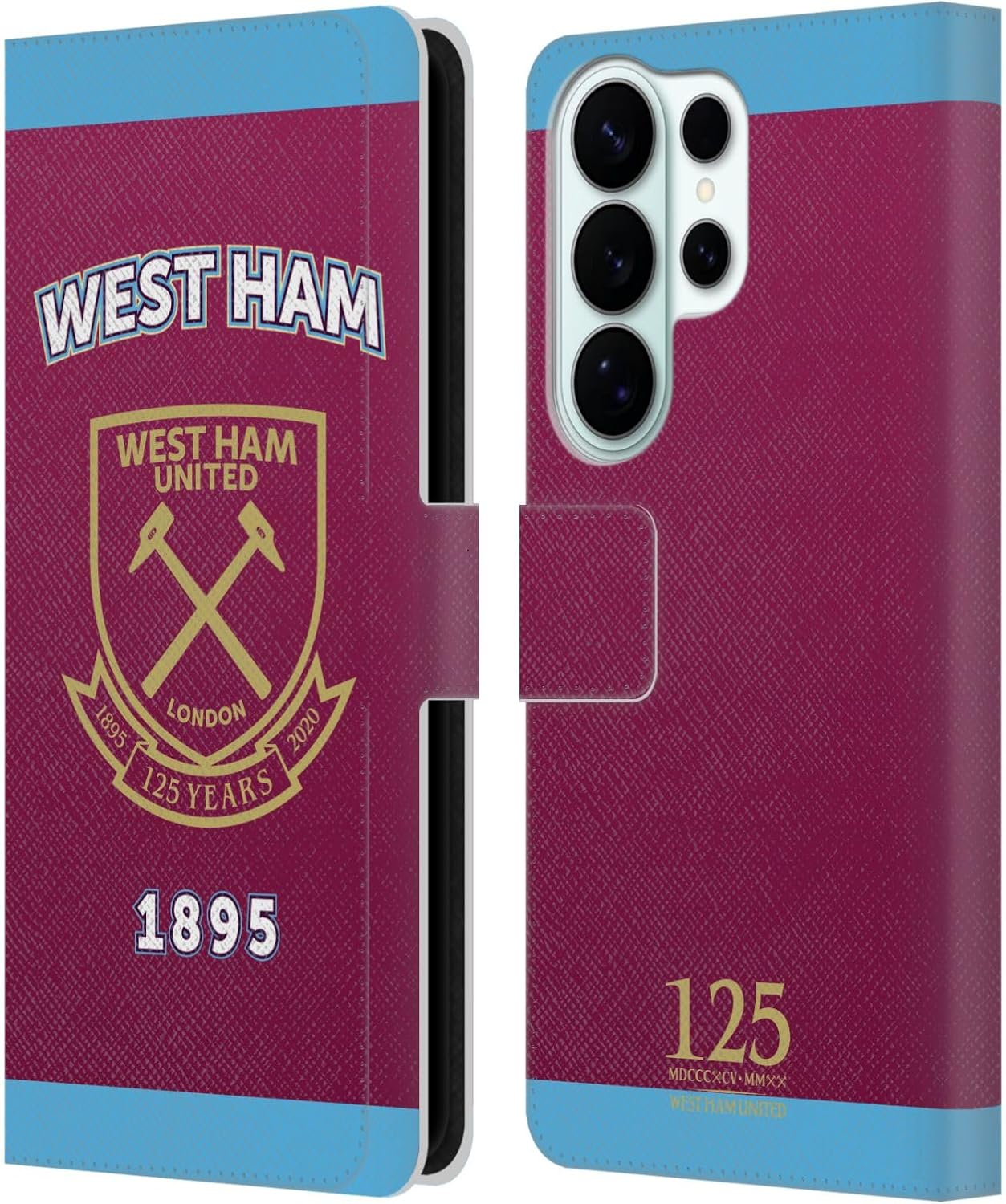 Head Case Designs Officially Licensed West Ham United FC 1895 Claret Crest 125 Year Anniversary Leather Wallet Case Compatible with Samsung Galaxy S26 Ultra
