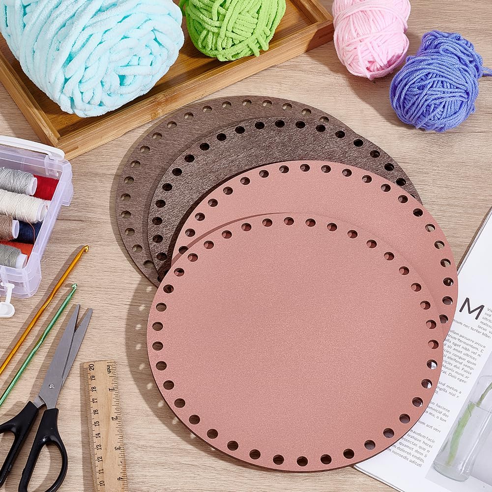 PH PandaHall 4pcs 2 Colors Wood Crochet Basket Base 8.9 Inch Basket Bottoms Natural Wood Round Bag Bottom Shaper for Knitting Crocheting Weaving Handicrafts, Hole: 8mm