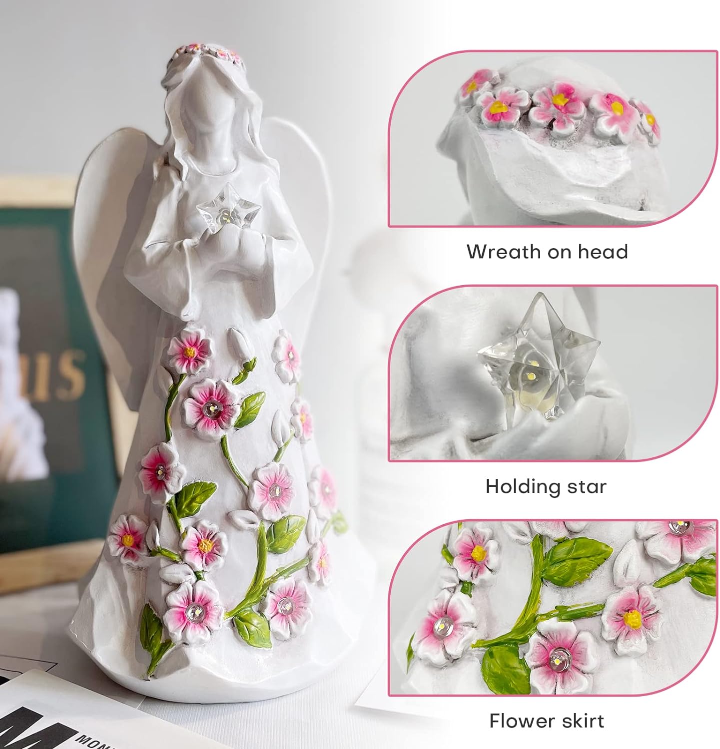 Guardian Angel Figurines with Light Star Battery Operated Angel Statue Decor, Birthday Gift for Grandma Grandmother Aunt Birthday Gift (with Timing Function) - Image 4