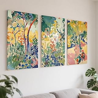Gulgix Set of 3 Henri Matisse-Inspired Canvas Wall Art Unframed - Colorful Abstract Triptych, Modern Living Room Decor, Art Exhibition Prints for Bedroom Office (16" x 24" x 3 pcs)