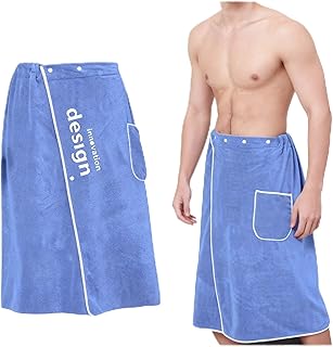 SaunakiltHerrenFrottee,140× 70cm,Saunahandtuch für den Mann,HerrenSauna Frottee Kilt,Frottee Saunakilt mit Knöpfen für Herren,Sauna Kilt mit aufgesetzter Tasche,saunakilt herren mit druckknopf (Blau)