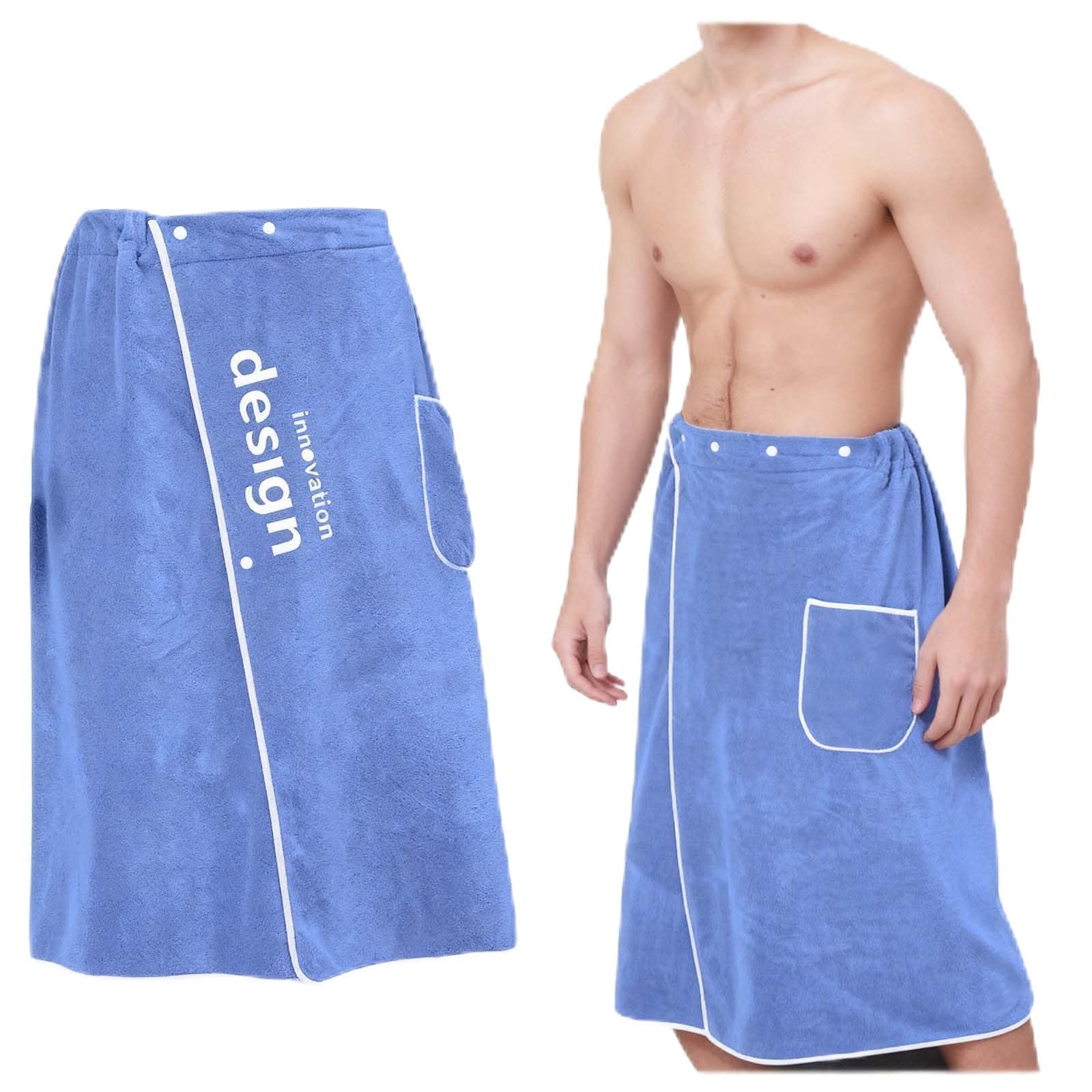 ZHYUAN Sauna kilt men's terry towelling, sauna towel for men, men's sauna terry cloth kilt with buttons for men, sauna kilt with patch pocket, sauna kilt men with press stud, blue, NO