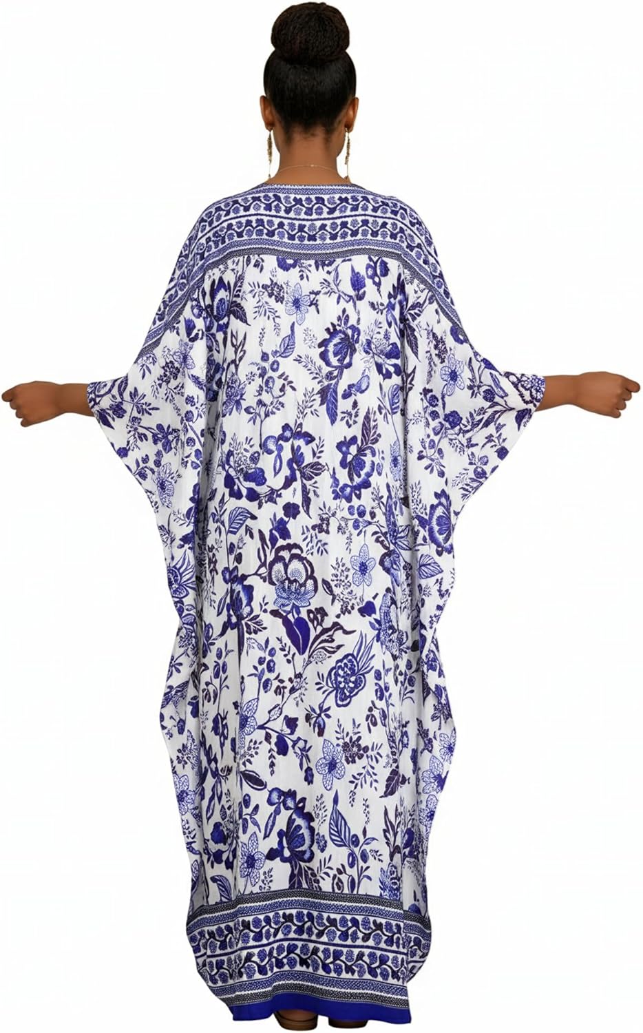 Bsubseach Kaftan Dresses for Women Floral Printed Plus Size Beach Cover Up Maxi Batwing Sleeves MooMoo Caftan Dress - Image 5