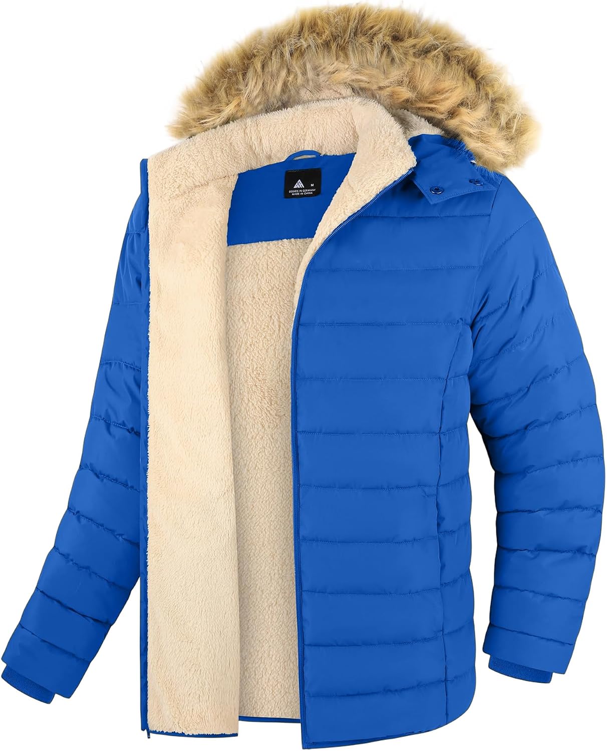 Little Beauty Men’s Sherpa Lined Puffer Jacket Water Resistant Hooded Winter Coat Windproof Warm Insulated Jacket Daily Wear