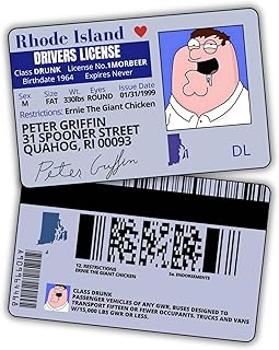 Peter Griffin Driver License ID/Funny Plastic License/Family Guy Fans Complement for Costumes/Double Sided | Collectible Trading Card Driver’s License | Novelty Gift for Holidays