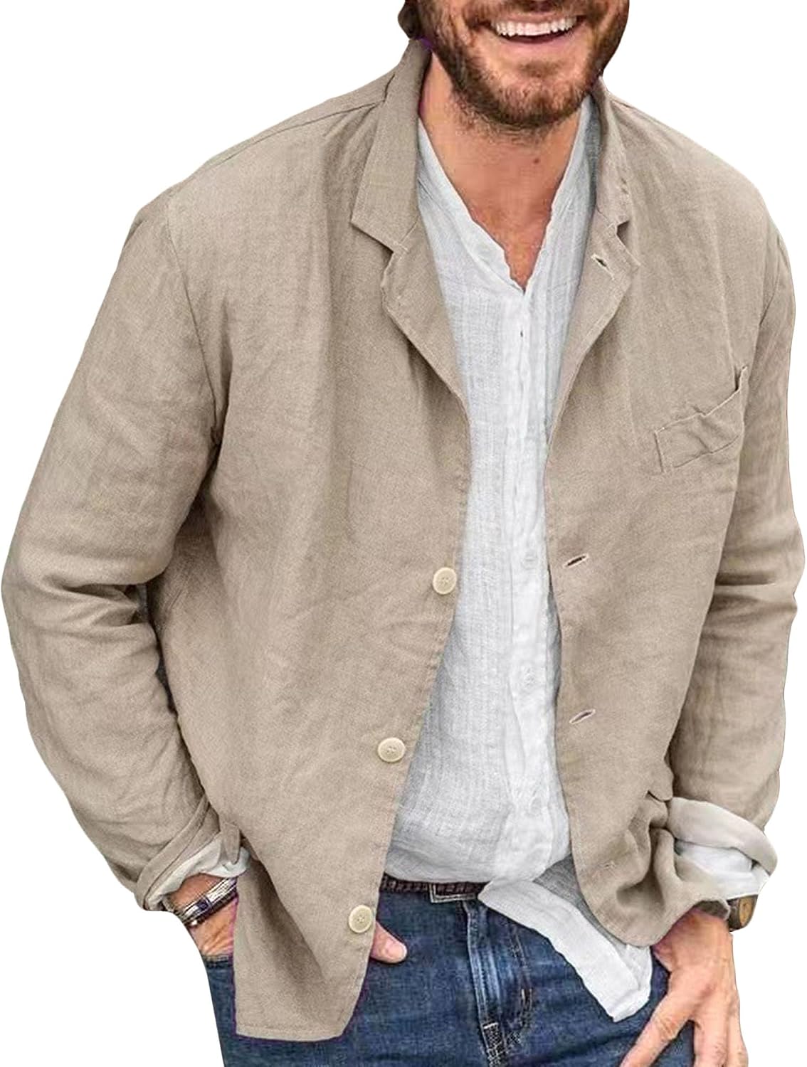 Men Solid Lapel Button Trucker Jacket Casual Street Fashion Loose Commute Coat Spring Classic Comfy Breathable Coat