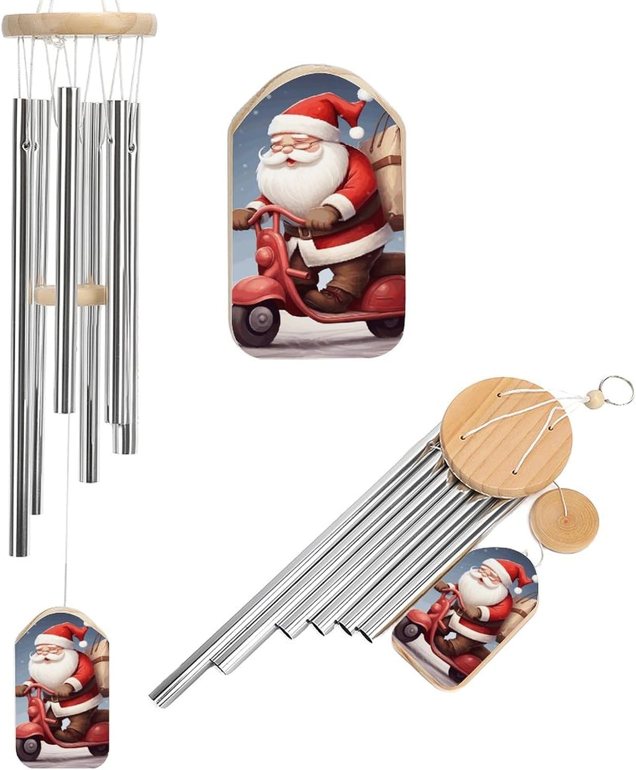Outdoor Wind Chimes, Santa Claus on Scooter Printed Wind Chimes,Simple Wind Chimes,Curtain Wind Chimes for Home Decoration
