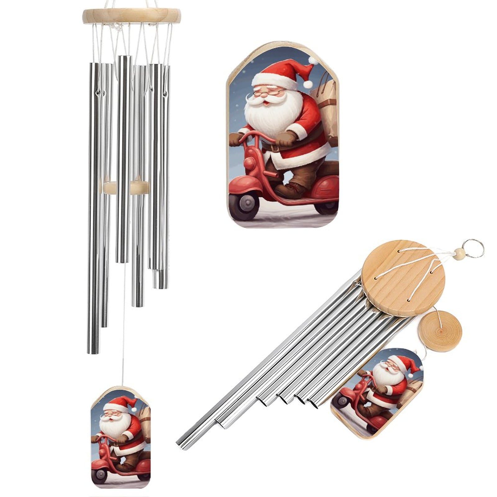 Outdoor Wind Chimes, Santa Claus on Scooter Printed Wind Chimes,Simple Wind Chimes,Curtain Wind Chimes for Home Decoration