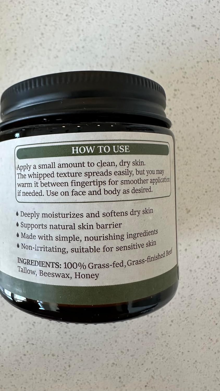 ChiroLife Beef Tallow for Skin – Whipped Tallow and Honey Balm for Face & Body, Grass-Fed Deep Moisturizing Cream, Non-Comedogenic Natural Moisturizer for Dry & Sensitive Skin, 4.4 oz
