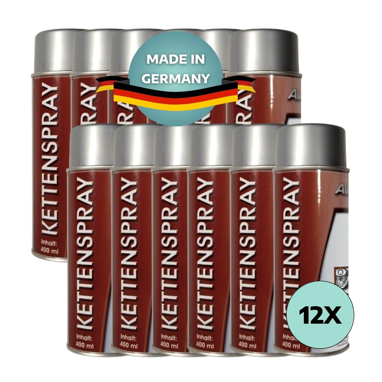12 x Ketten-Spray 400 ml für Ketten & Zahnräder I Kettenspray für Jede Kette I Ketten-Reiniger gegen Korrosion & Verschleiß I Chain Lube I Kettenspray Motorrad & viel mehr