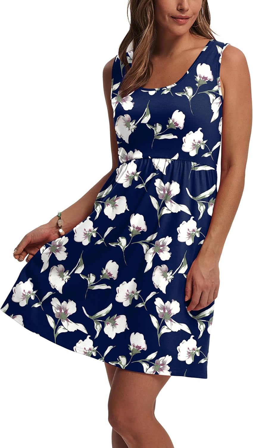 WIHOLL Women's Summer Dress 2026 A-Line Sleeveless Casual Sundress with Pockets Floral/Solid - Image 2
