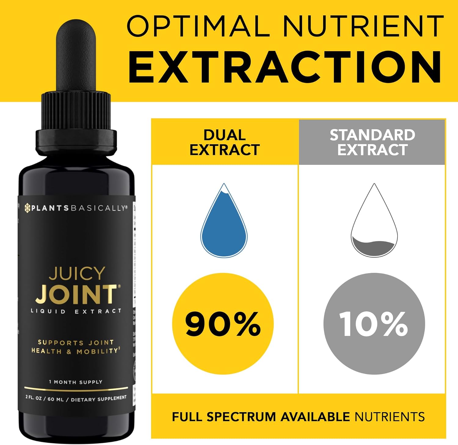 Juicy Joint by Plants Basically – Joint Support Supplement for Mobility, Relief & Recovery | Turmeric, White Willow Bark & Meadowsweet | 60 mL Liquid Extract | Vegan & Non-GMO | 30-Day Supply