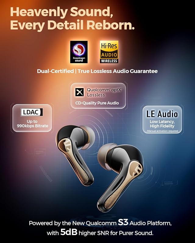 SoundPEATS Air5 Pro+ Wireless Earbuds, LDAC & aptX Lossless, xMEMS Warm Treble Hi-Res Audio, Hybrid Driver Earbuds with 10mm Composite Speaker, 55dB AI Adaptive ANC, Bluetooth 5.4, Weightless Comfort image 5