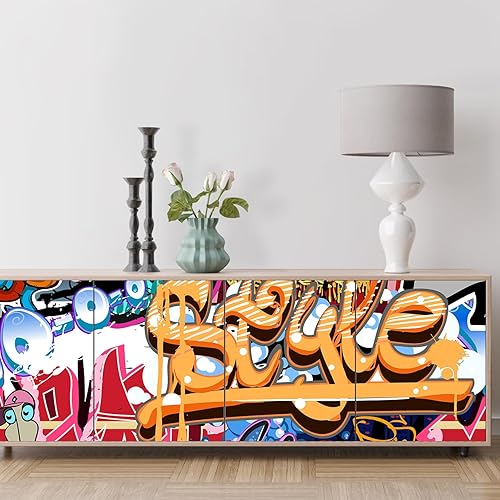 Miniatura 2 de SIGNFORD - Papel tapiz colorido diseño de graffiti, removible para dormitorio o sala de estar, 66 x 96 pulgadas