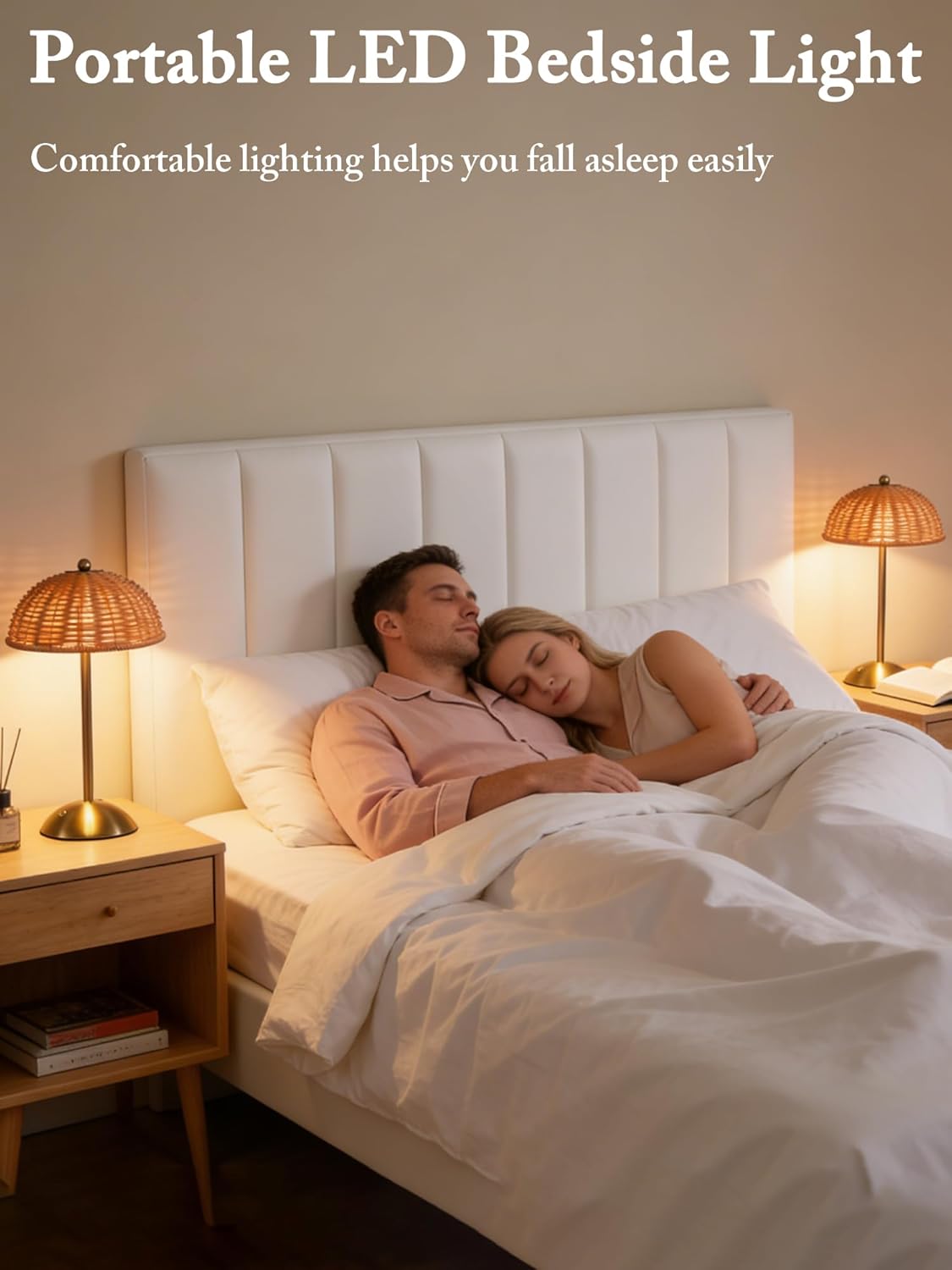 2 Pack Rattan Boho Table Lamp,Small Wicker Night Light,3 Color Temperature Touch Control Bedside Lamps,LED Rechargeable Reading Lights Home Bedroom Living Room Restaurant Decor Ambient Lighting (2)