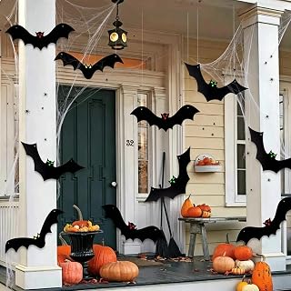 24個入り ハロウィンハンギングバット ブラック ハロウィン フライングバット 吊り下げデコレーション 光る目 ハロウィン装飾 屋外 庭 パーティー デコレーション用品