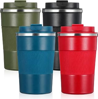 4 Pack Insulated Travel Mug with Lid, 12oz Leakproof Coffee Travel Mugs, Stainless Steel Double Wall Insulated Vacuum To Go Reusable Portable Thermal Tumbler for Hot&Cold Drinks, Car, Multicol