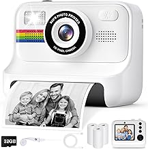 Children's Camera, 2.4 Inches HD Selfie Camera for Children with 32 GB Card and 3 Rolls of Printing Paper, Games Gift Christmas Children Children 3-12 Years (White)