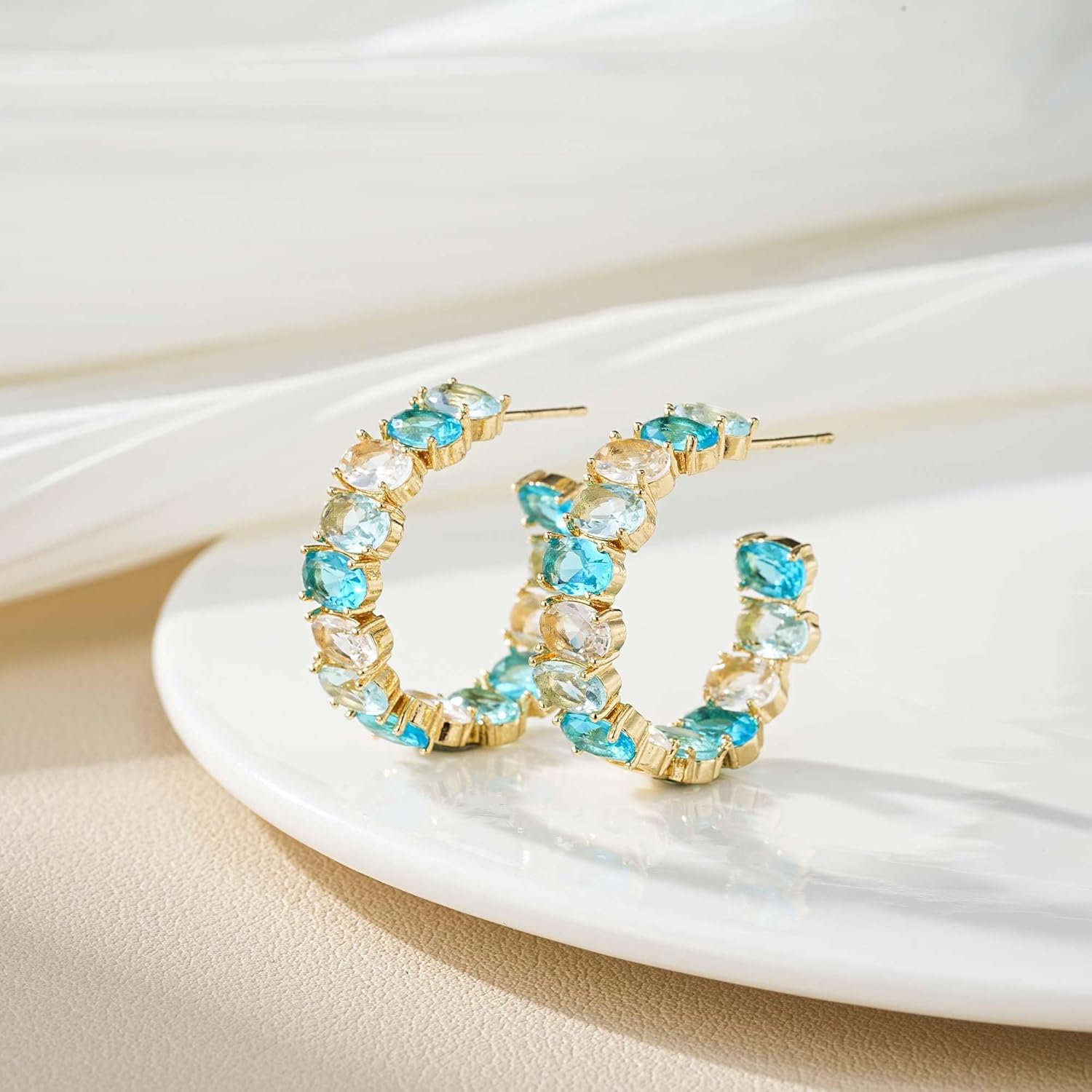 Dazzling Multicolor Austrian Crystal 14K Gold Plated Hoop Earrings for Women Fashion Hypoallergenic Jewelry Gift - Image 3