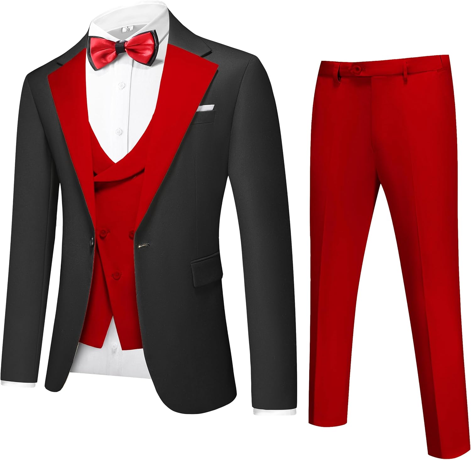 UNINUKOO Mens Tuxedo Suit Set 3 Piece Slim Fit One Button Formal Wedding Party Prom Suits for Men