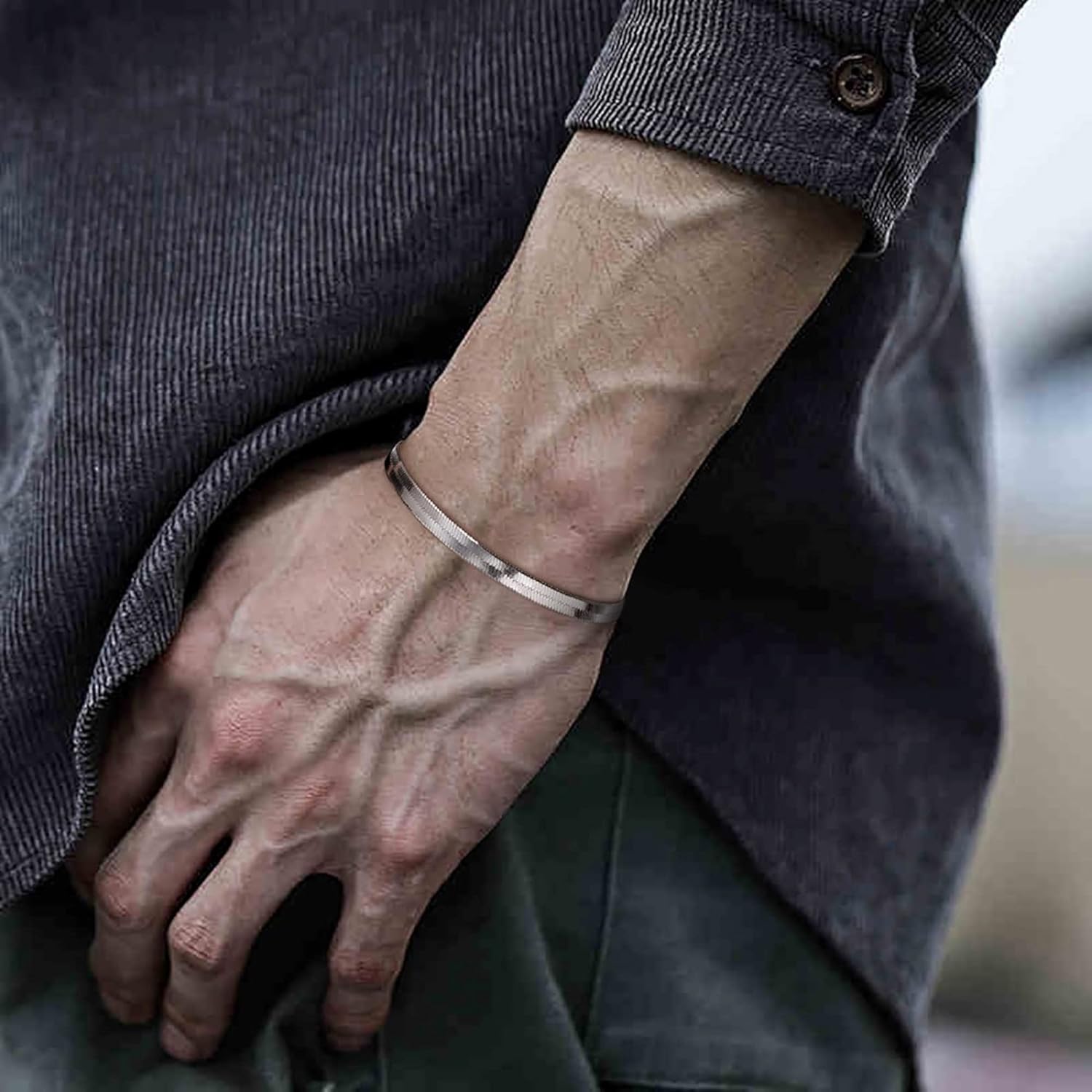 Platinum/Gold Plated 925 Sterling Silver Dainty Snake Bone Bracelet for Women, Tiny Sideways Cross Bracelets Layered Herringbone Chain Bracelet Handmade Jewelry Gift