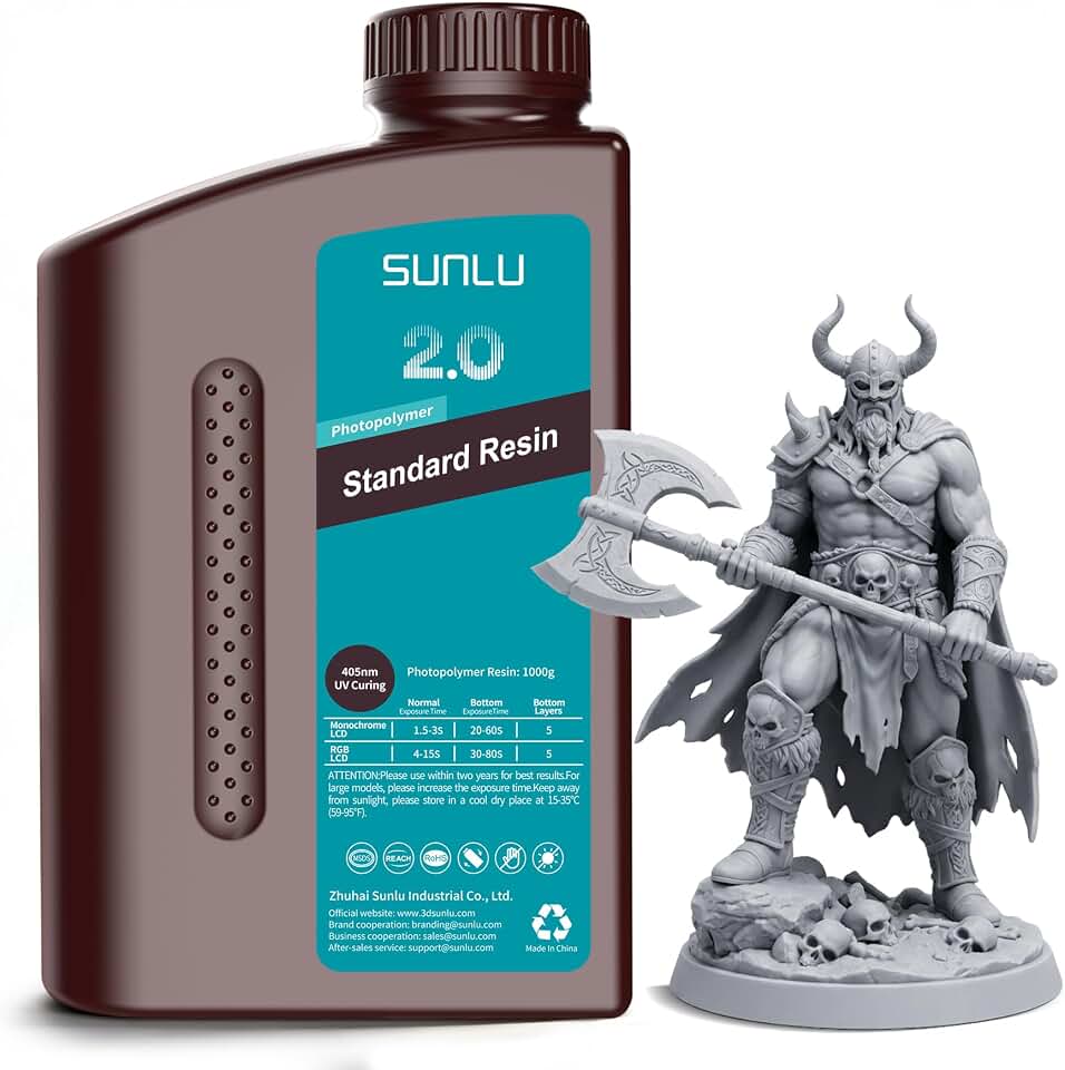 SUNLU Resina para impressora 3D fotopolímero padrão 2.0 atualizada 405 nm resina de cura UV, maior precisão, resistência mais forte, cinza 1000 g