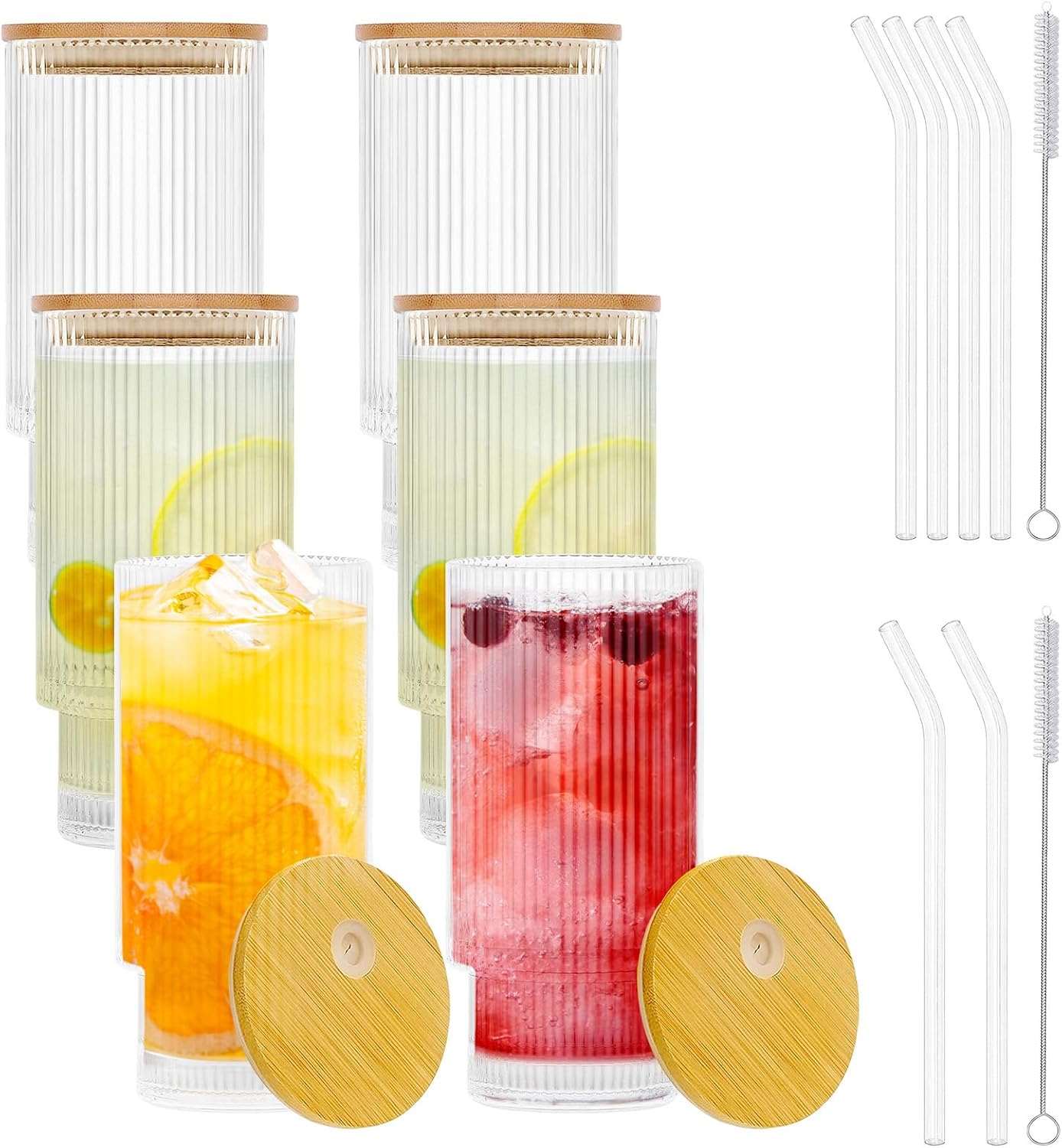 Dmyangs 6 Pcs Set 16oz Ribbed Drinking Glasses, Glass Cups