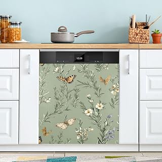 Chic Rosemary Sage Green Wild Dishwasher Magnetic Cover Reusable Magnet Fridge Skin Holiday Decor 23x26in