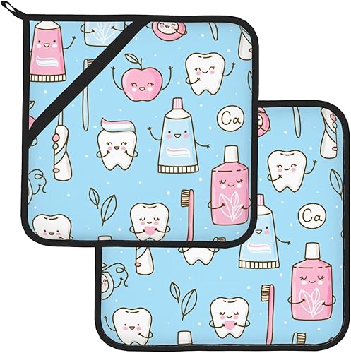 Miniatura 2 de Divertidos soportes para ollas de dientes para pasta de dientes, almohadillas calientes para cocina, juego de 2 agarraderas resistentes al calor,
