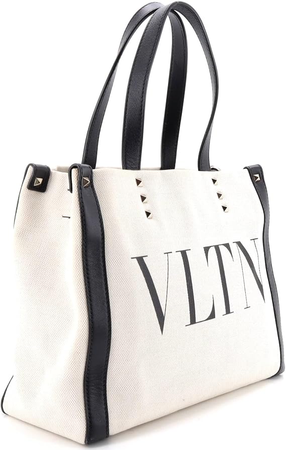 Pre-Loved Grande Plage VLTN Tote Canvas Medium, White