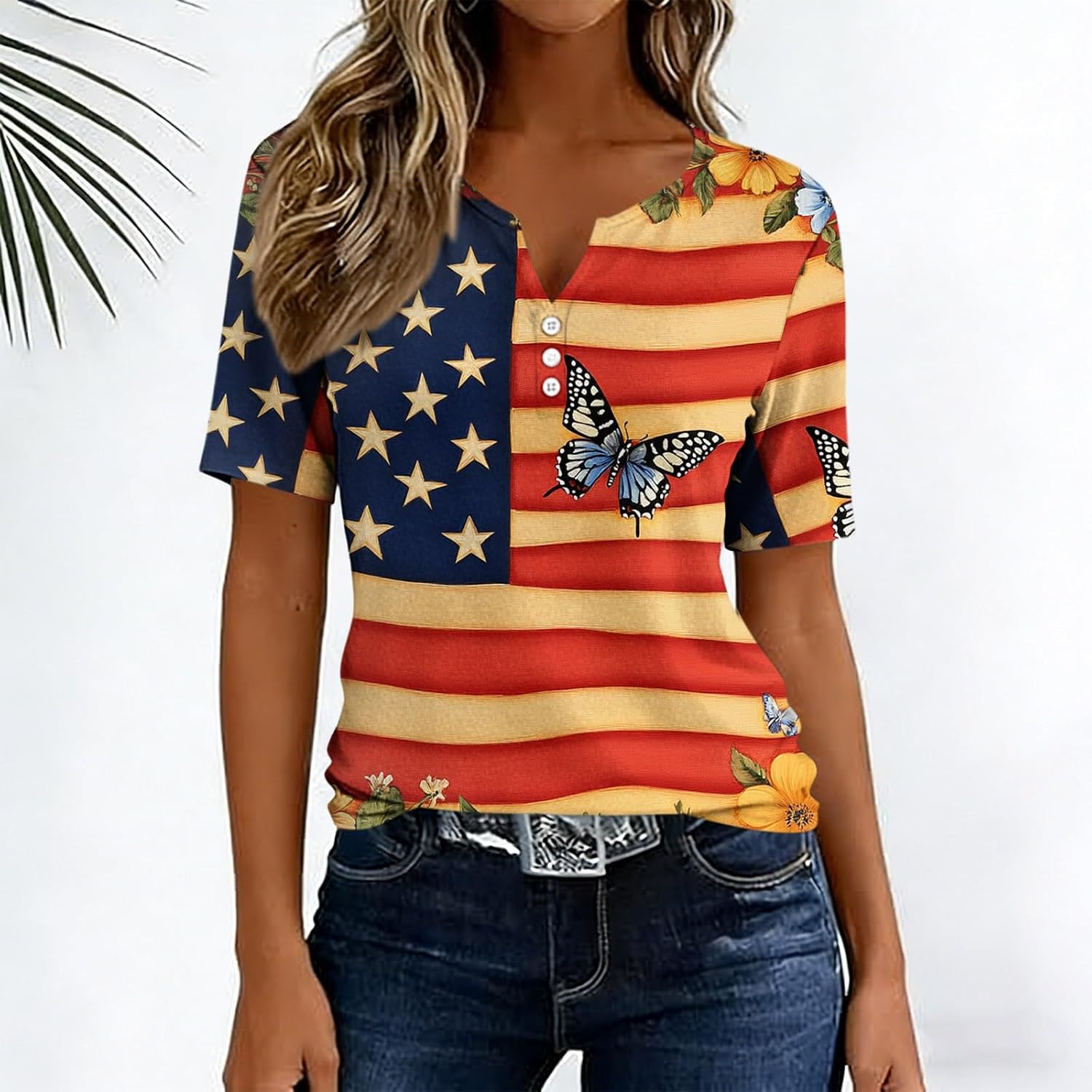 Tunic Tops for Women V Neck Patriotic Shirts Short Sleeve Comfort Casual Loose Blouse Independence Day 2026