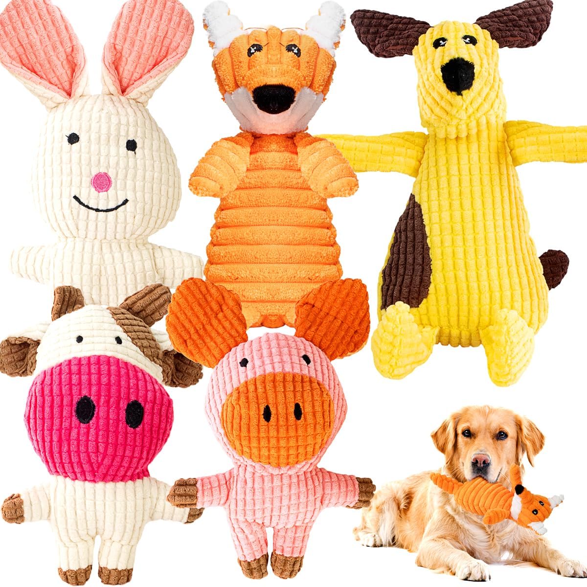 Squeaky Plush Dog Toys: 5 Pack Tough Stuffed Toys - Chew Teething Crinkle Boredom Relief for Puppy Small Medium Large Breed Dogs - Birthday Gift for Pets