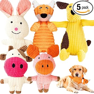 Squeaky Dog Toys Chew Teething Toys for Small Puppy Medium Large Breed - Crinkle Tough Plush Stuffed Boredom Relief Birthday Gift for Pets