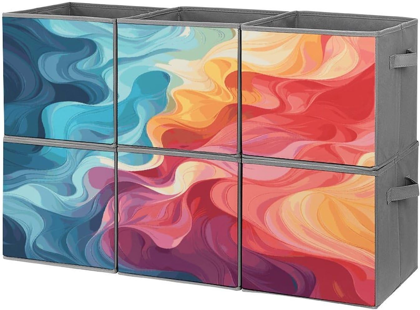 Rainbow Color Abstract Illustration Storage Cubes Set of 6 Storage Bins with Handles Collapsible Storage Basket Fabric Storage Box for Shelves Large Closet Shelf Organizer for Organization 11 Inch
