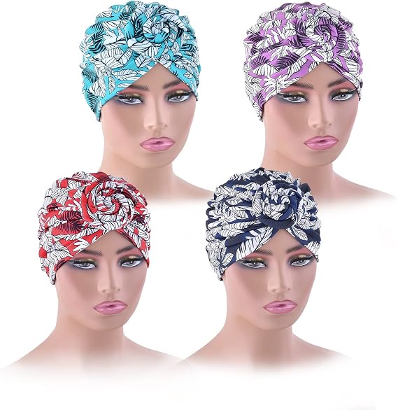 Women Turban Hats for Girls Headband Twist Knot Pre-Tied Cotton India Bonnet Beanie Cap Head Wrap