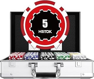 HEITOK Pokerkoffer Set 1000 Chips 11,5g | Eisenkern Chips im Aluminiumkoffer | Inkl. 2 Spielkarten Decks, Würfel & Dealer Button | Für Texas Hold'em & Casino Abende